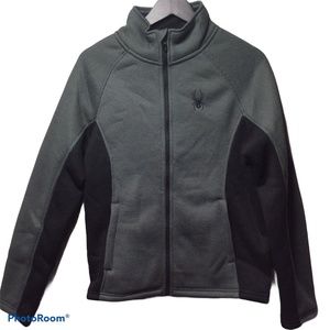Spyder Mens S Polar Waffle Knit Gray Black Full Zip Lined Fleece Jacket